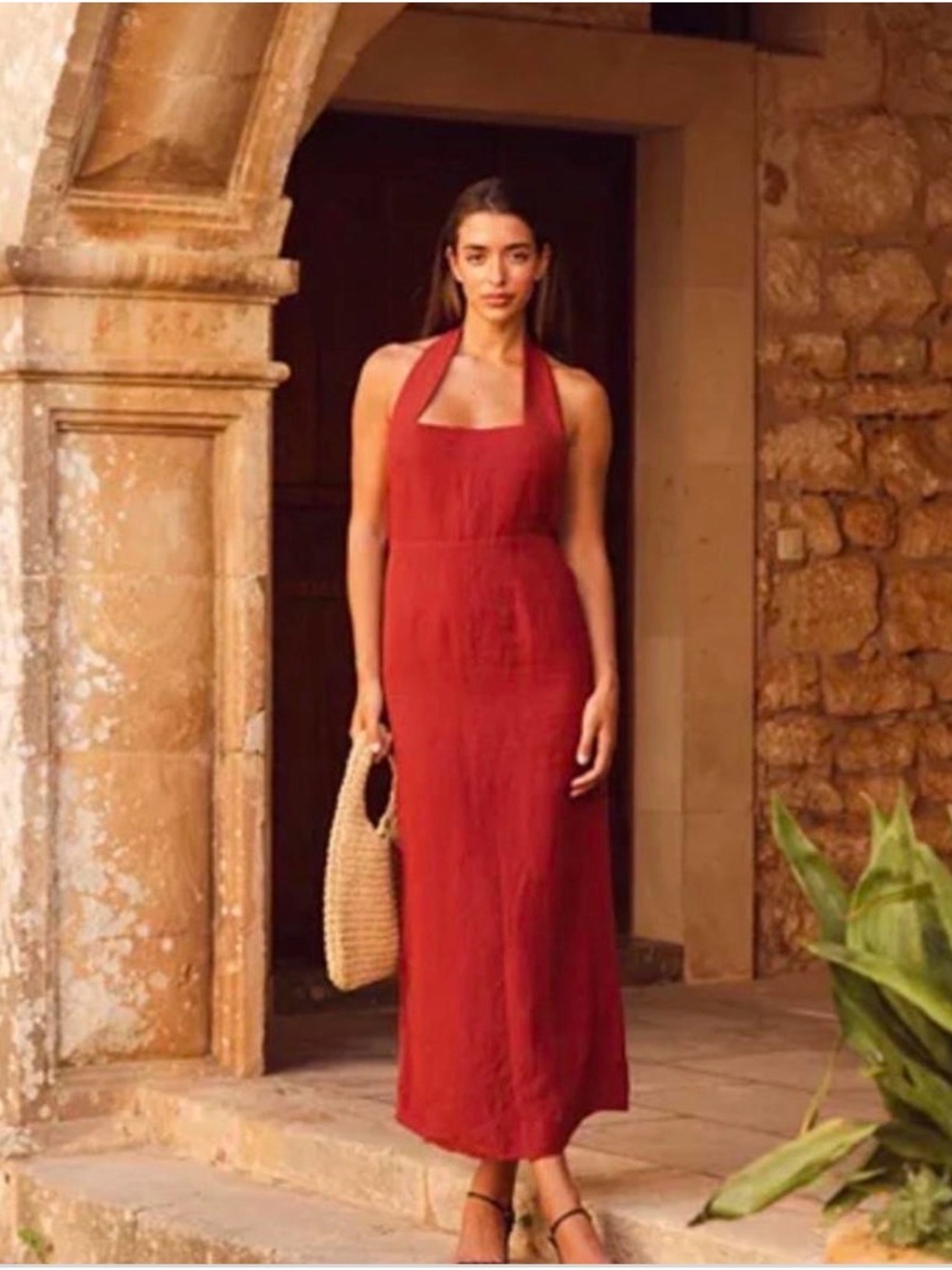 French Connection Brick Red Halter Maxi Dress